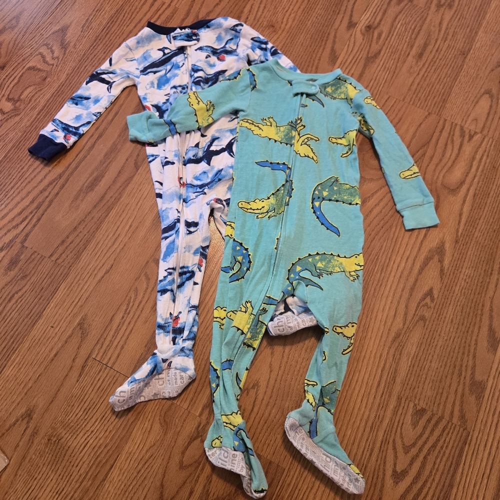 Carters Baby Boy Footed Pajamas Sharks Alligators Cotton Sleepers Infant Pjs 12M